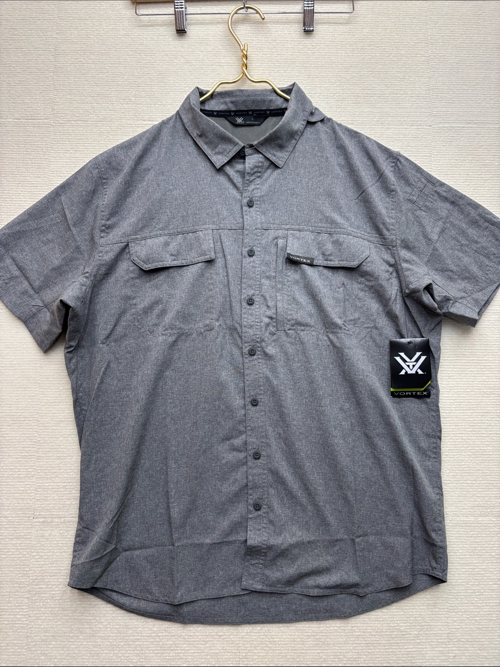 VORTEX Men's Short Sleeve Button-Down Shirt — Gray
